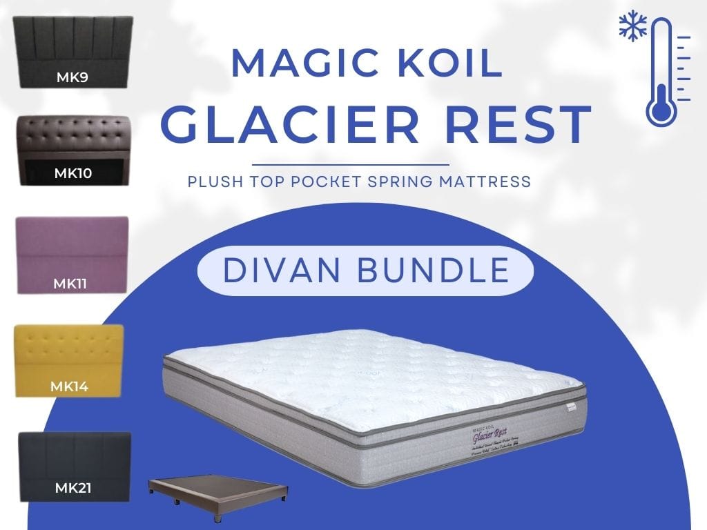 Magic Koil Glacier Rest Ice Cool Pocket Spring Plush Top Mattress with Divan Bed Bundle