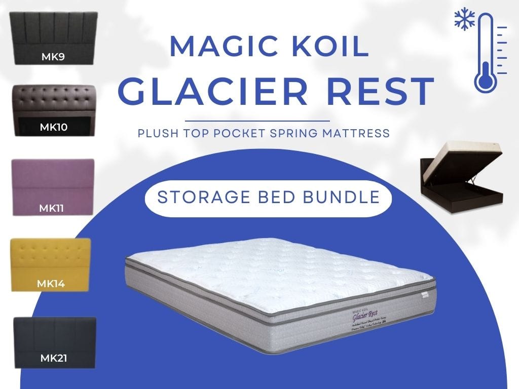 Magic Koil Glacier Rest Ice Cool Pocket Spring Plush Top Mattress with Storage Bed Bundle