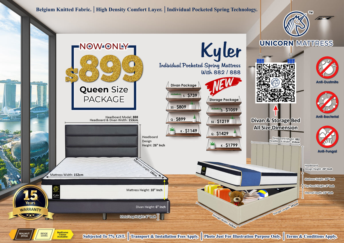 Unicorn Kyler Individual Pocketed Spring Mattress (10 inch) with Bed Frame Bundle-Unicorn-Sleep Space