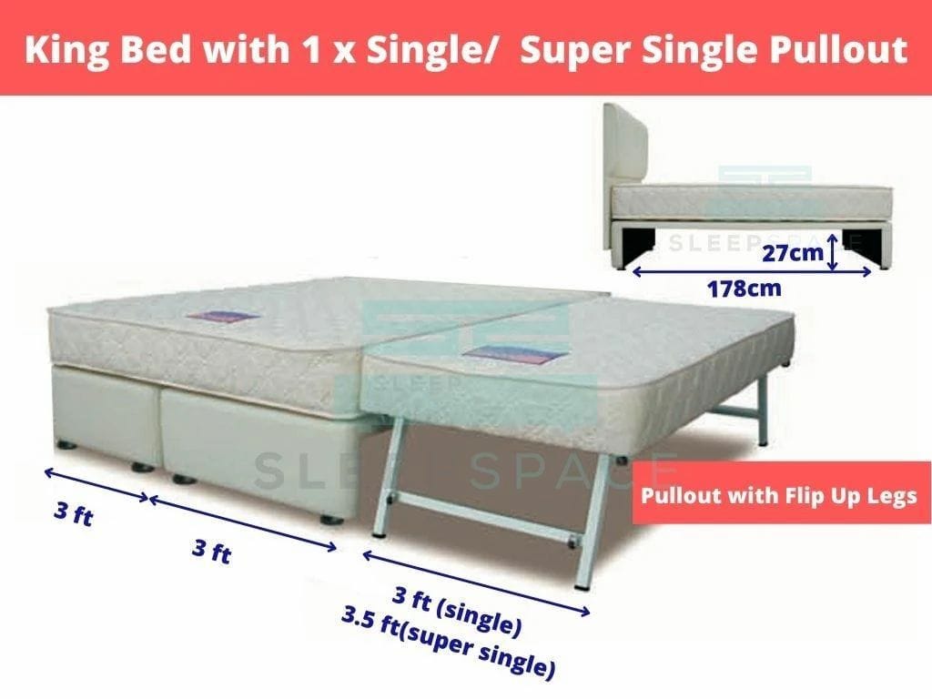 Maxcoil King Size Bed + 1 Pullout Bed (with flip legs)-Maxcoil-Sleep Space