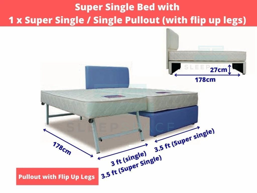 Maxcoil Super Single Size Bed + 1 Pullout Bed (with flip up legs)-Maxcoil-Sleep Space