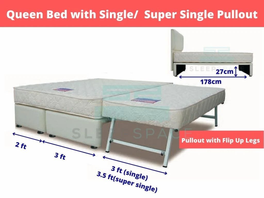 Maxcoil Queen Size Bed + 1 Pullout Bed (with flip legs)-Maxcoil-Sleep Space