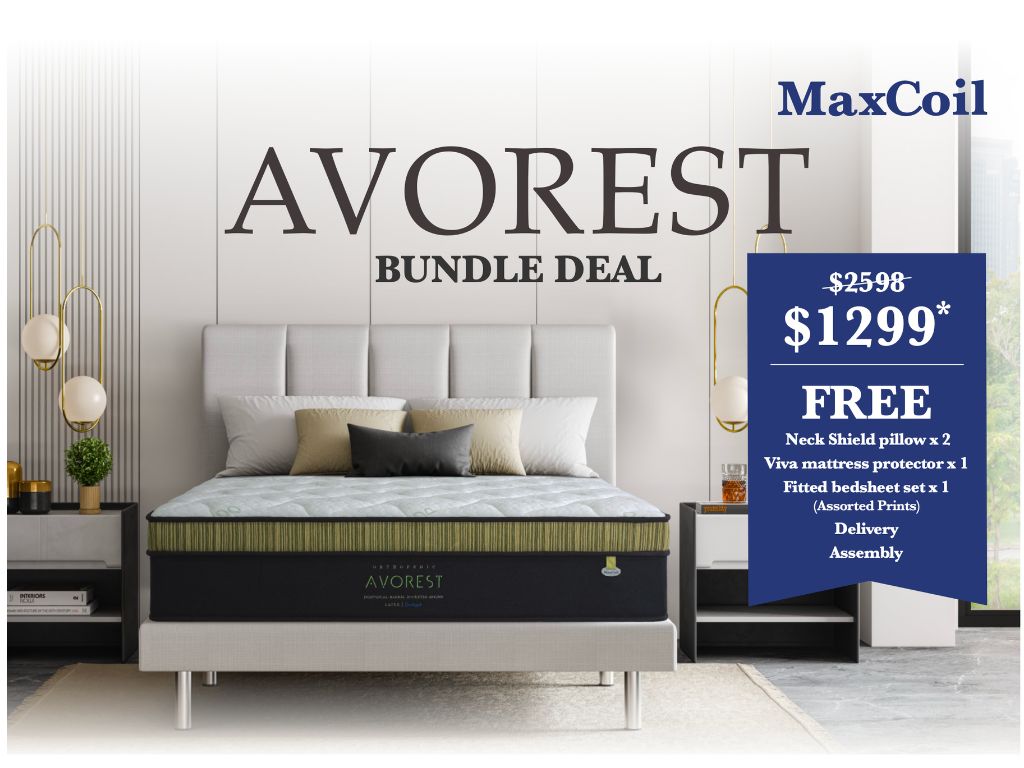 Maxcoil Aovrest Mattress and bed bundle promo - Sleep Space 