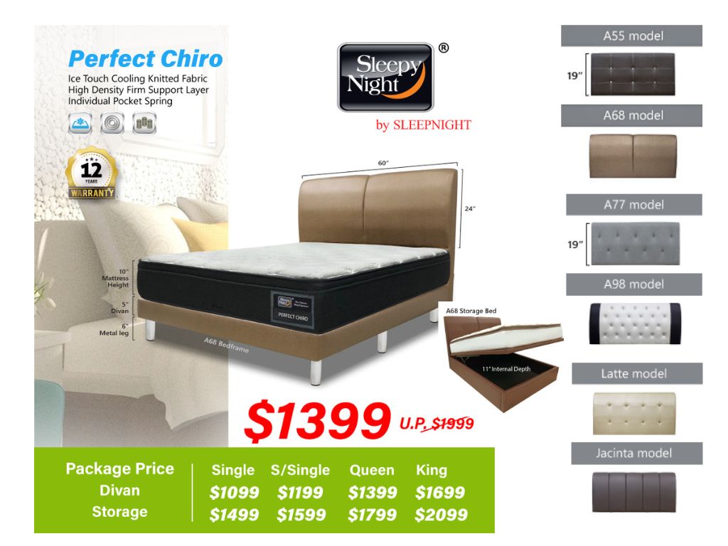 Sleepy Night Perfect Chiro Ice Touch Cooling Pocket Spring Mattress + Bed Bundle