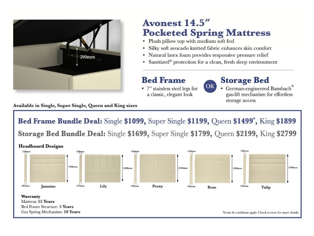 Maxcoil Avanest 14.5" plush top mattress prices and headboard designs- Sleep Space 