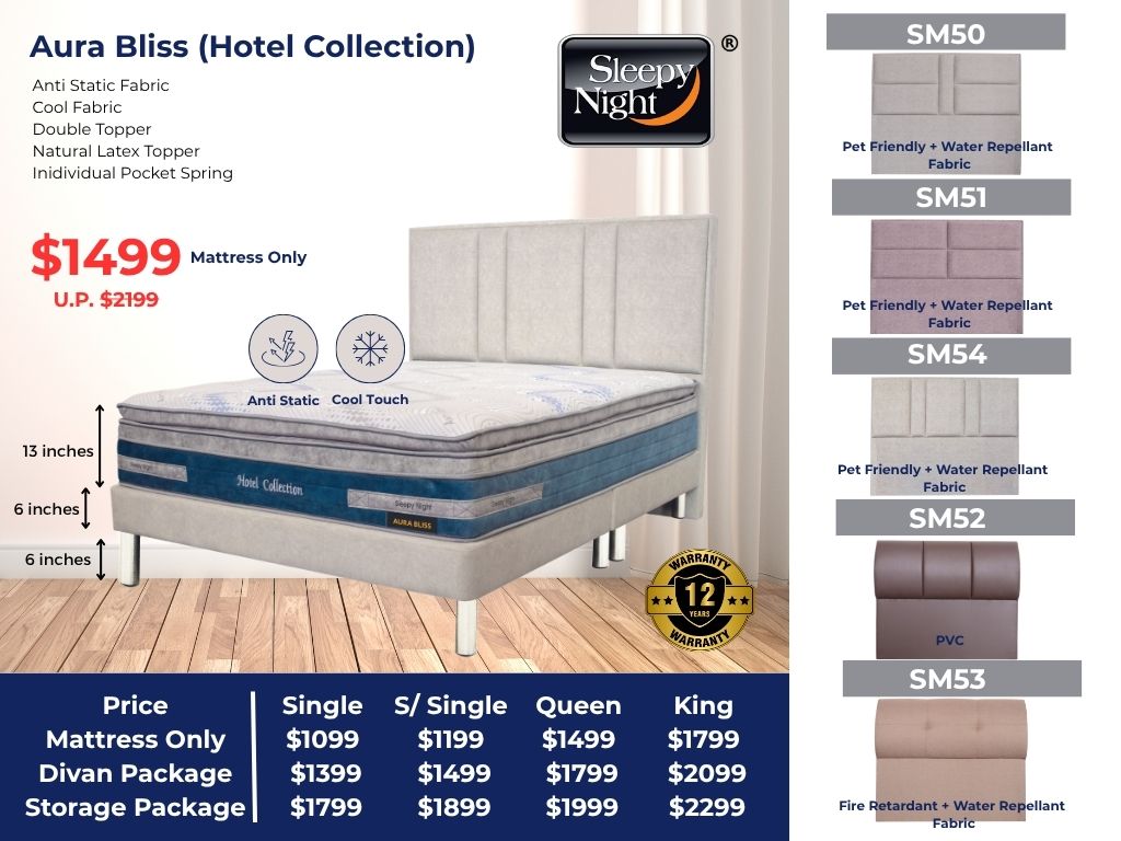 Sleepy Night Aura Bliss Cool Touch Pocket Spring Mattress + Bed Bundle