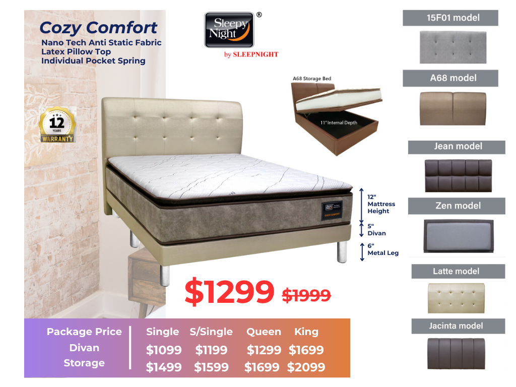 Sleepy Night Cozy Comfort Pocket Spring Mattress + Bed Bundle