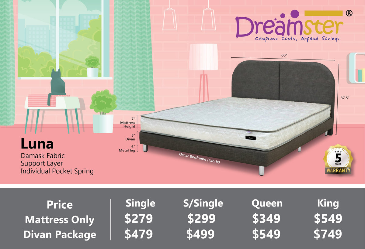 Luna Pocketed Spring Mattress + Bed Bundle