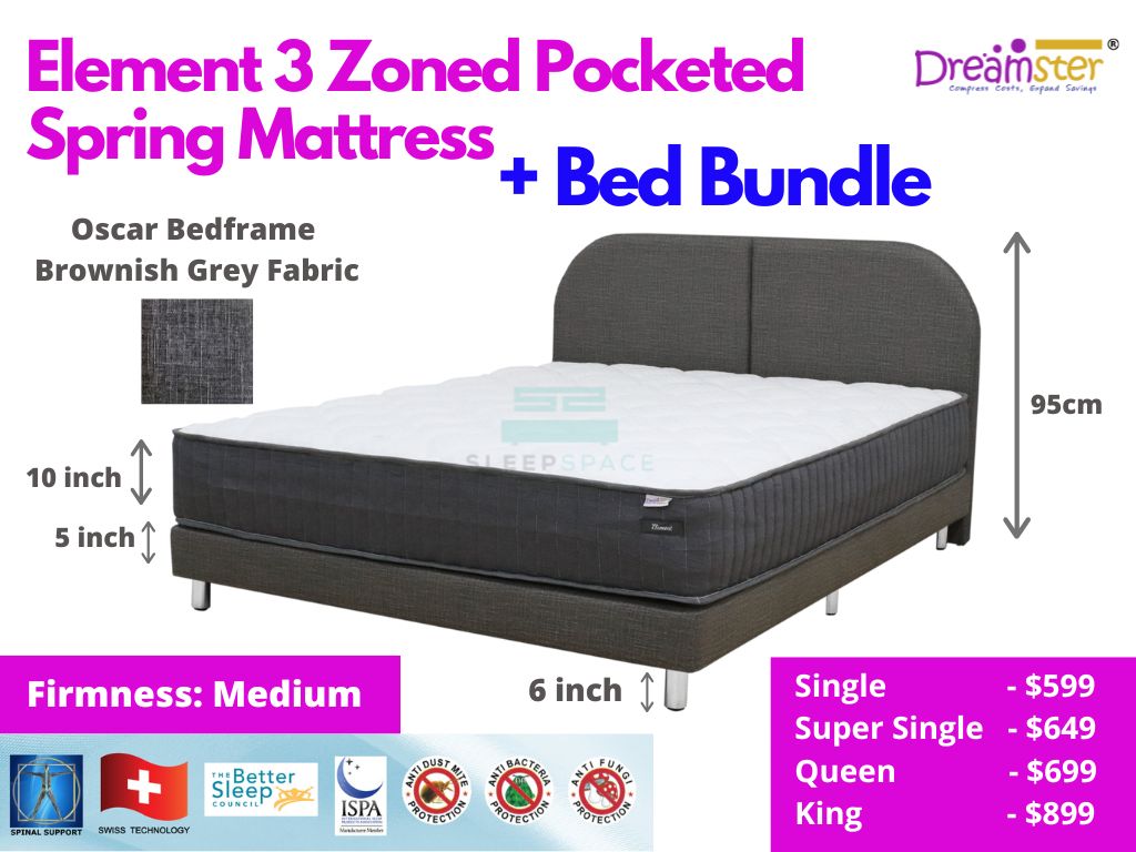 Element 3 Zone Pocketed Spring Mattress + Bed Bundle