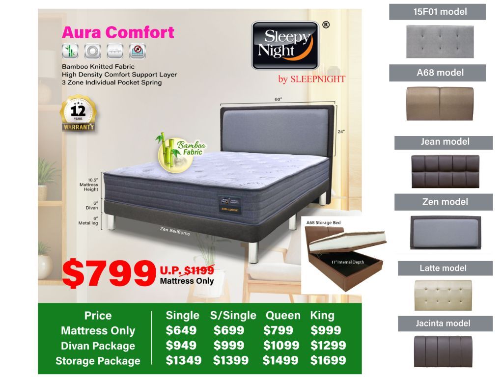Sleepy Night Aura Comfort Pocket Spring Mattress + Bed Bundle