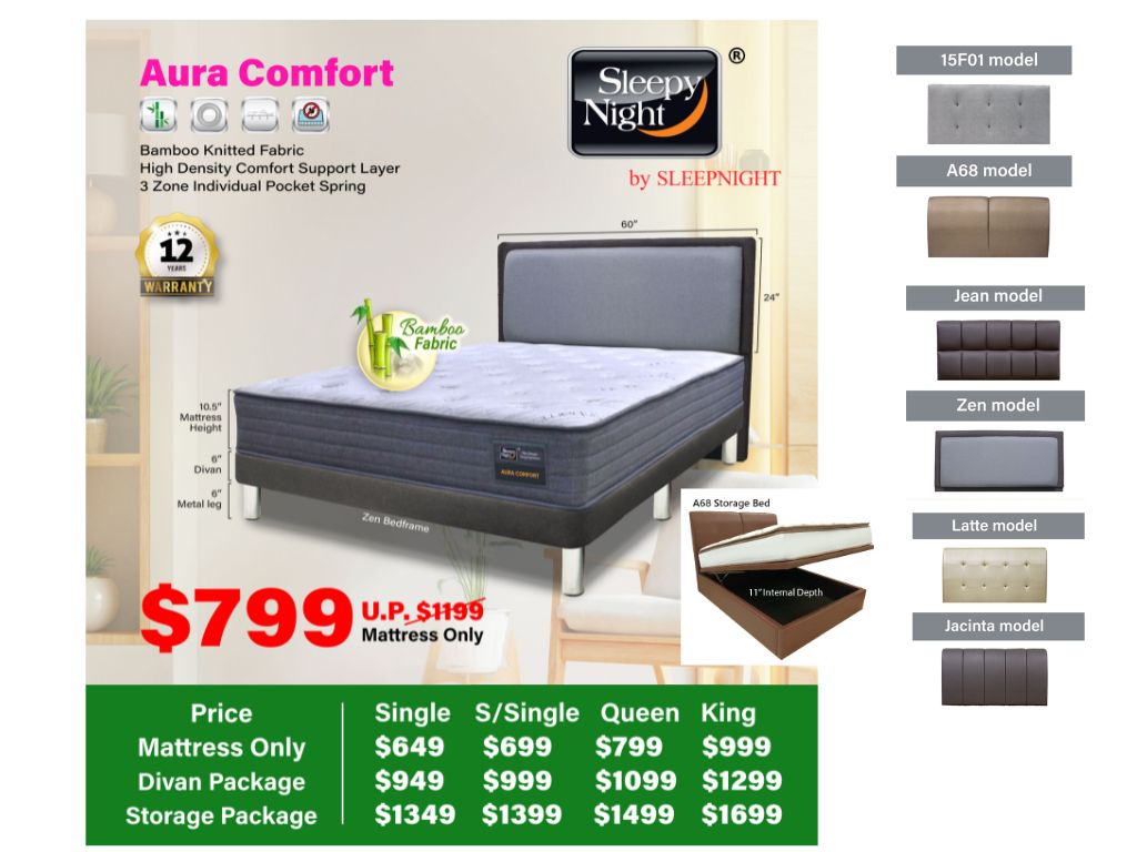 Sleepy Night Aura Comfort Pocket Spring Mattress + Bed Bundle