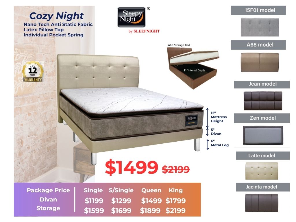 Sleepy Night Cozy Night Pocket Spring Mattress + Bed Bundle