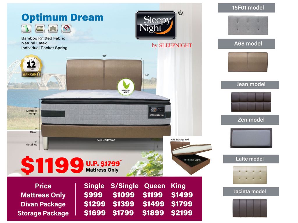 Sleepy Night Optimum Dream Pocket Spring Natural Latex Topper Mattress + Bed Bundle