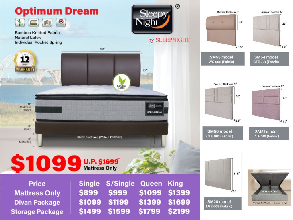Sleepy Night Optimum Dream Pocket Spring Natural Latex Topper Mattress + Bed Bundle