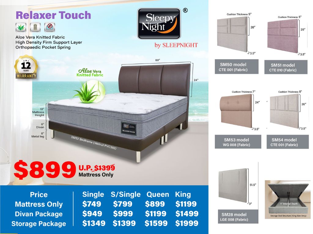 Sleepy Night Relaxer Touch Pocket Spring Mattress + Bed Bundle