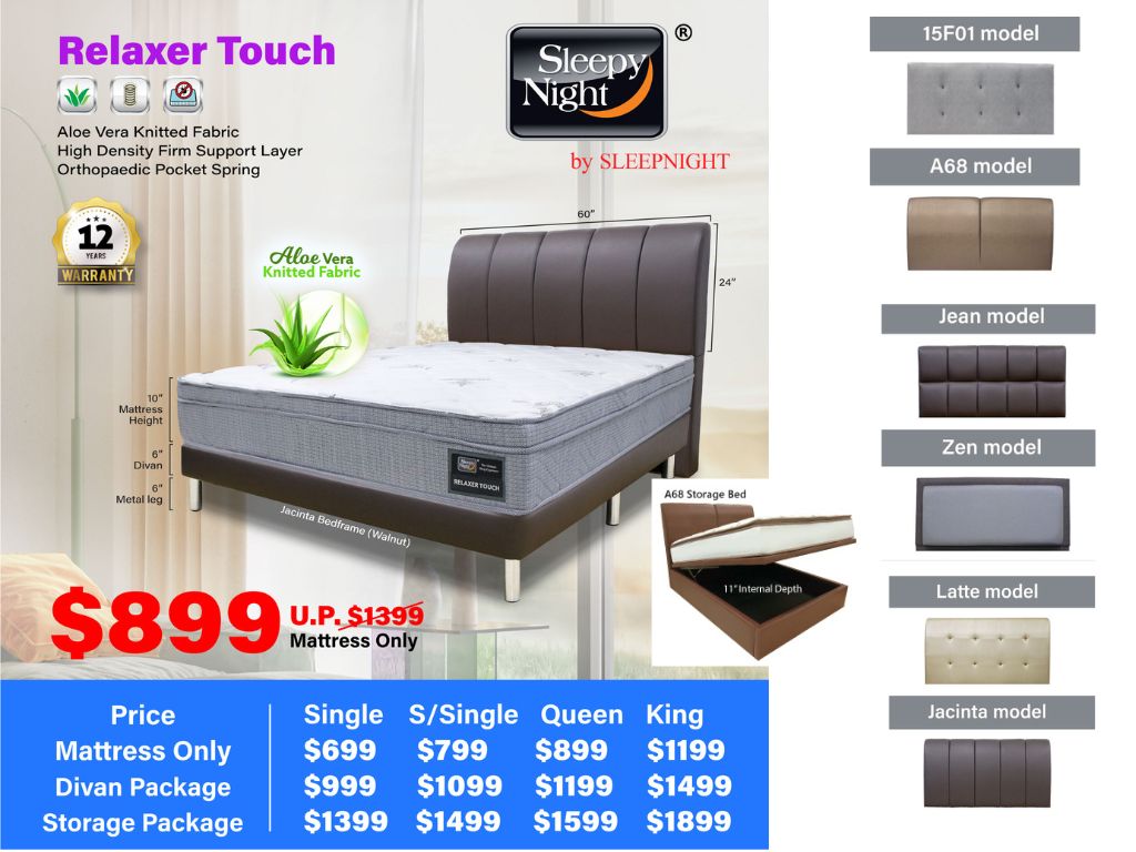 Sleepy Night Relaxer Touch Pocket Spring Mattress + Bed Bundle