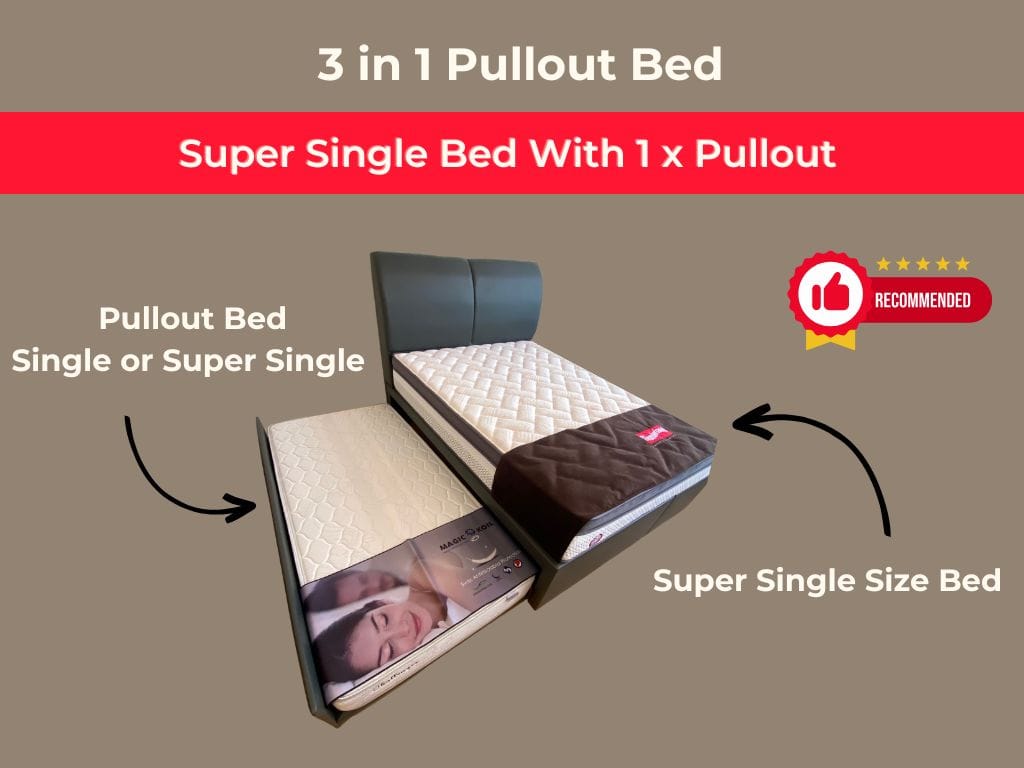 Sleepy Night Super Single Size Bed with Pullout – Space Saving!