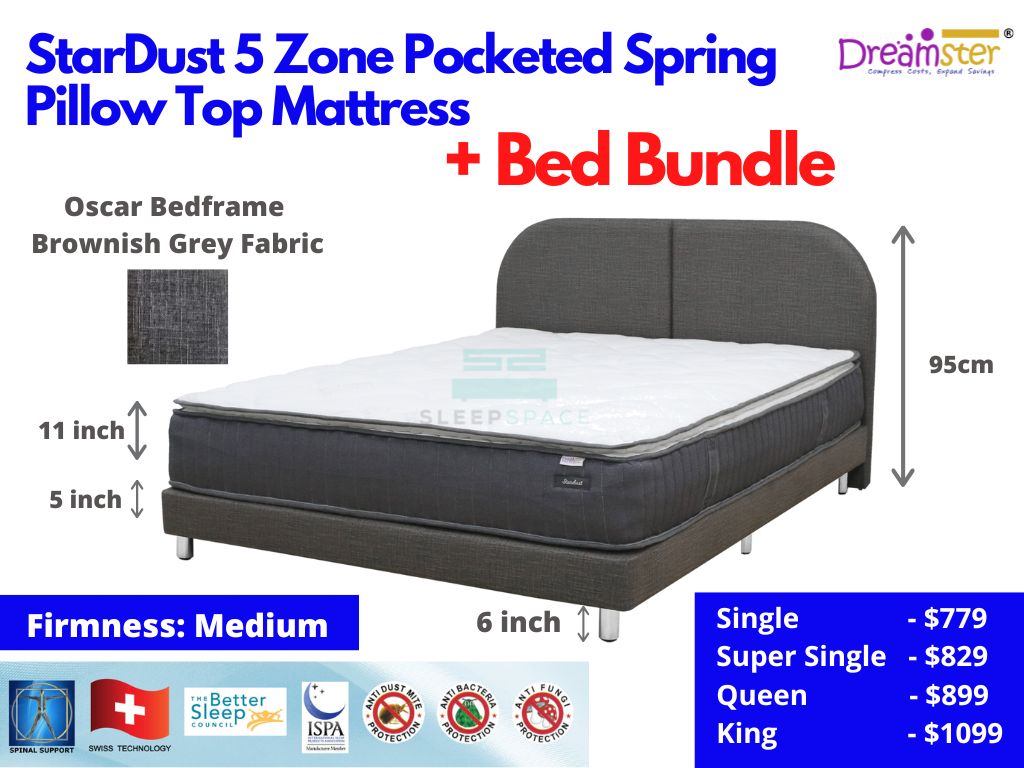 StarDust 5 Zone Pocketed Spring Pillow Top Mattress + Bed Bundle