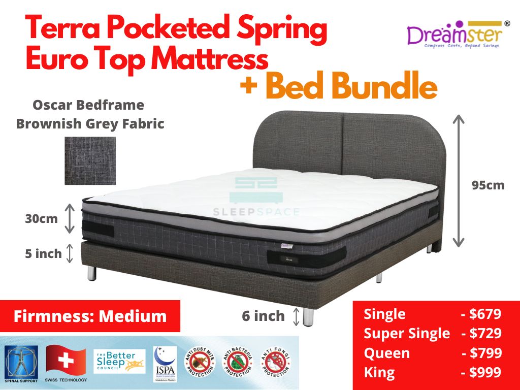 Terra Pocketed Spring Euro Top Mattress + Bed Bundle