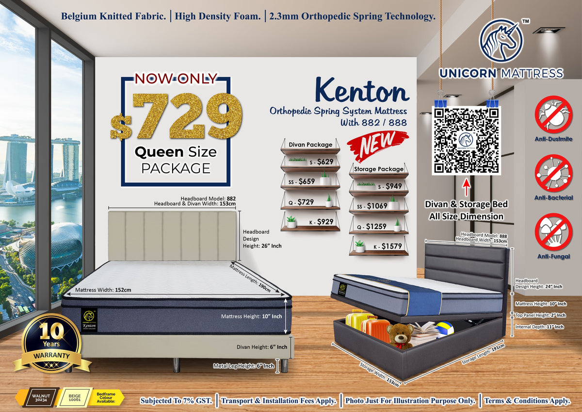 Unicorn Kenton Orthopedic Spring System Mattress (10 inch) with Bed Frame Bundle-Unicorn-Sleep Space