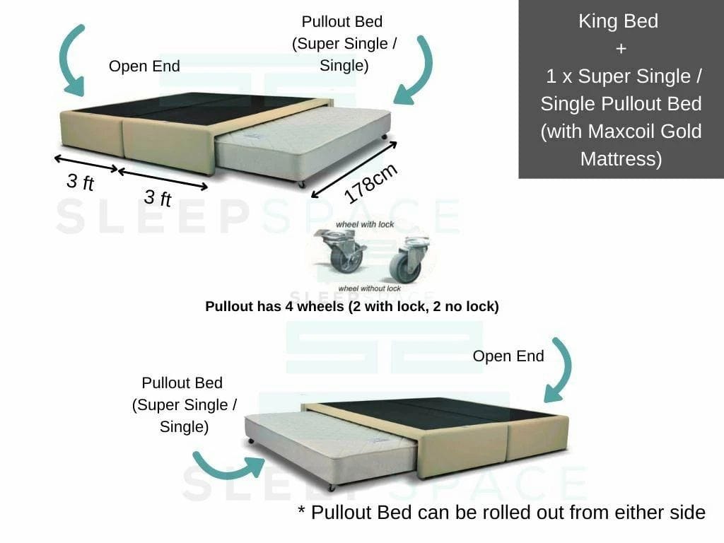 Maxcoil King Size Bed + 1 Pullout Bed-Maxcoil-Sleep Space