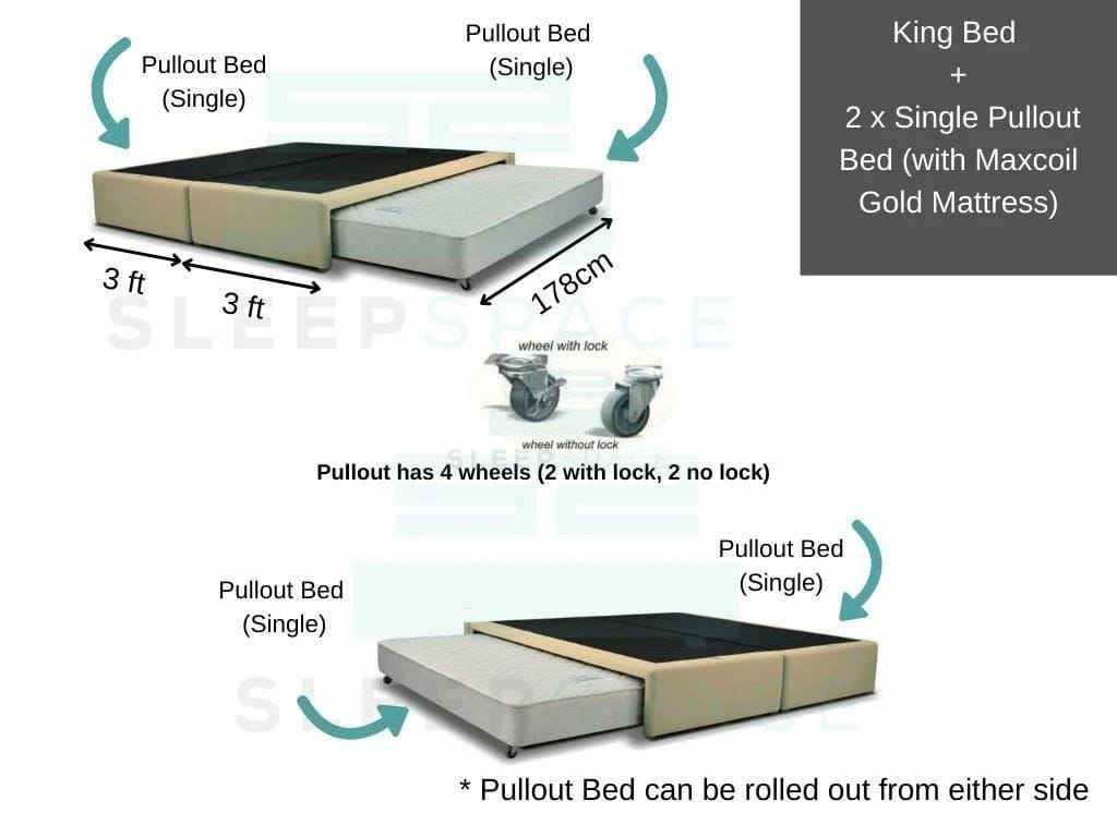 Maxcoil King Size Bed + 2 Single Pullout Beds-Maxcoil-Sleep Space