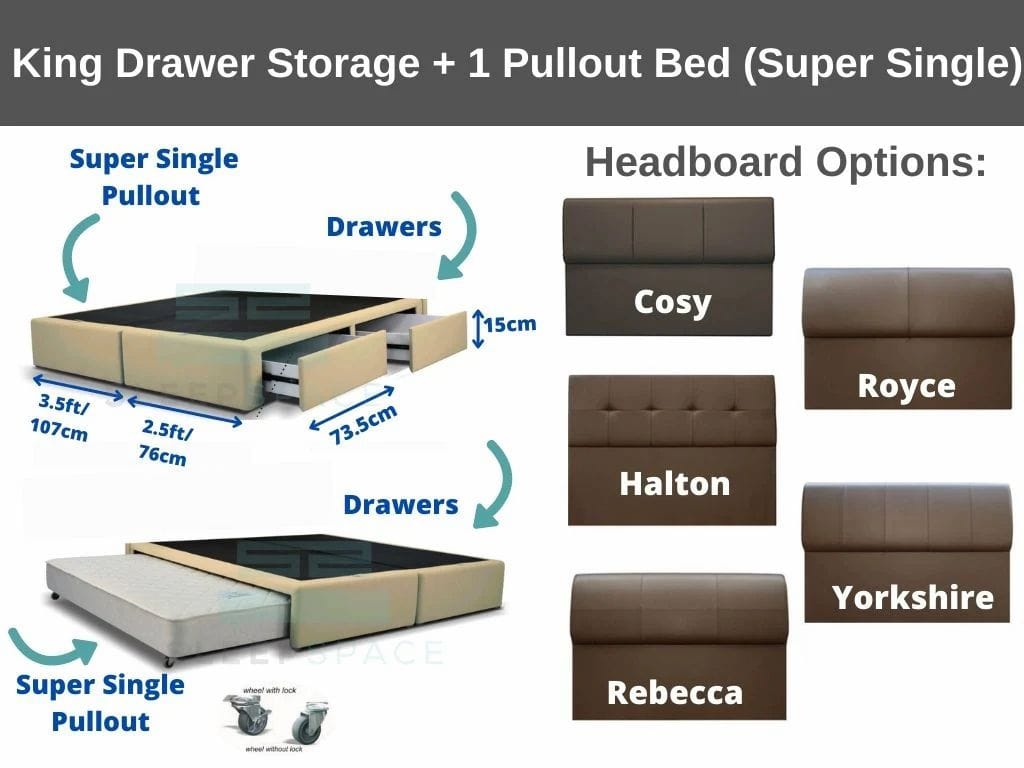 Maxcoil King Drawer Storage + 1 Pullout Bed (Super Single)-Maxcoil-Sleep Space