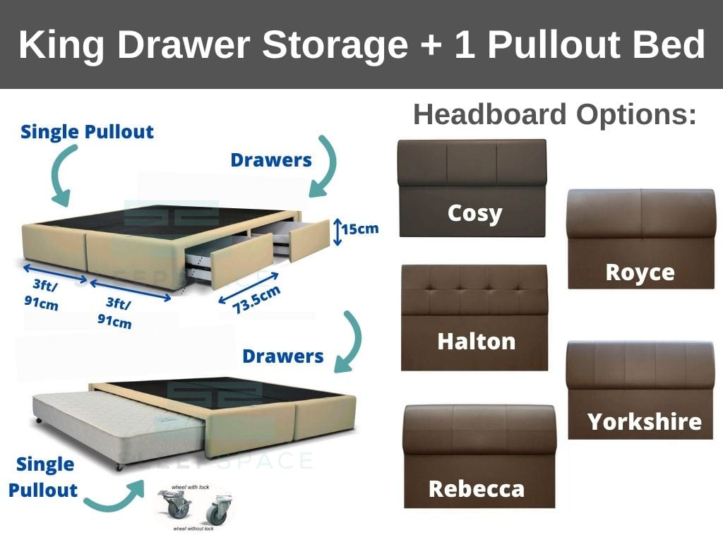 Maxcoil King Drawer Storage + 1 Pullout Bed (Single)-Maxcoil-Sleep Space
