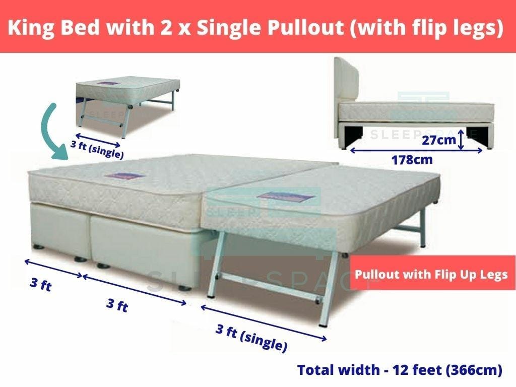 Maxcoil King Size Bed + 2 Single Pullout Beds (with flip legs)-Maxcoil-Sleep Space