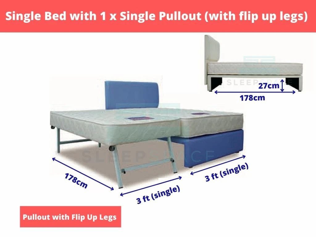 Maxcoil Single Size Bed + 1 Pullout Bed (with flip up legs)-Maxcoil-Sleep Space