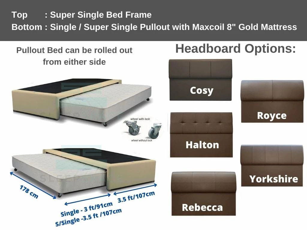 Maxcoil Super Single Size Bed + 1 Pullout Bed-Maxcoil-Sleep Space