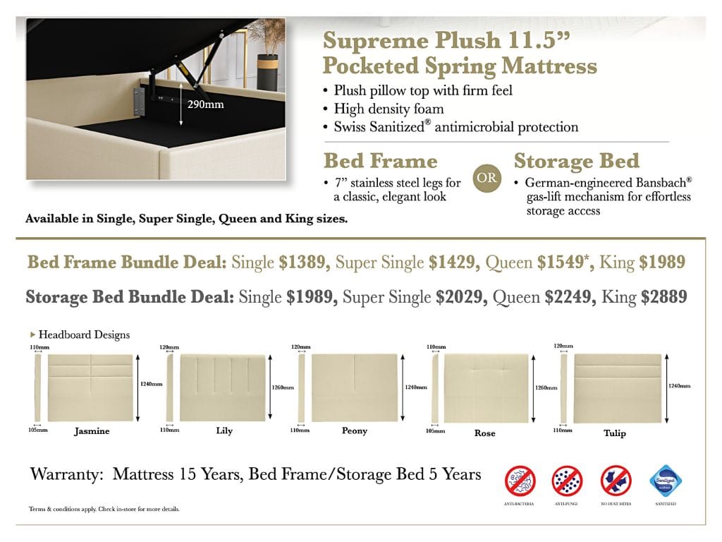 MaxCoil Supreme Plush Pocketed Spring Mattress & Bed Bundle-Maxcoil-Sleep Space