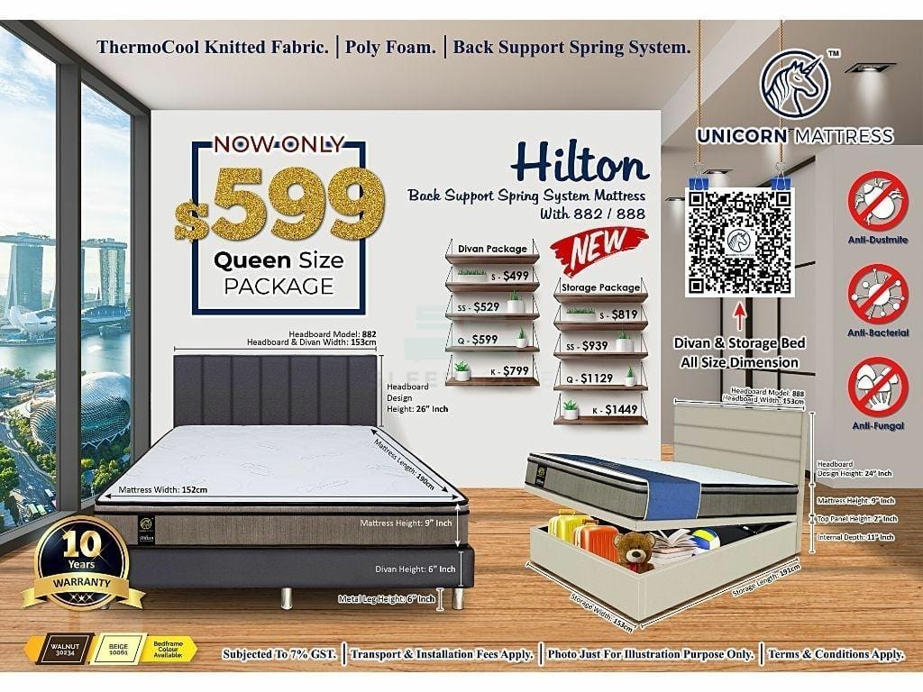 Unicorn Hilton Back Support Spring System Mattress (9 inch) with Bed Frame Bundle-Unicorn-Sleep Space