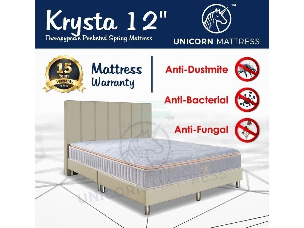 Unicorn Krysta Therapypedic Pocketed Spring Mattress (12 inch) with Bed Frame Bundle-Unicorn-Sleep Space