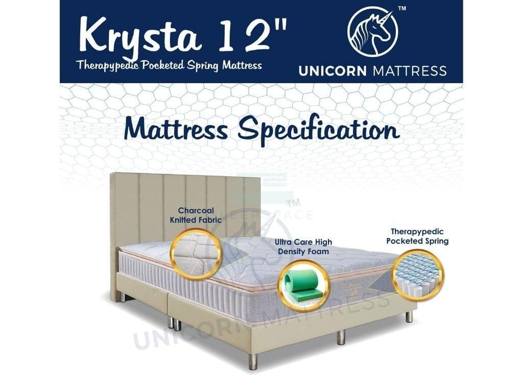 Unicorn Krysta Therapypedic Pocketed Spring Mattress (12 inch)-Unicorn-Sleep Space