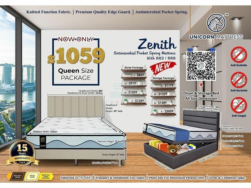 Unicorn Zenith Antimicrobial Pocket Spring Mattress (9 inch) with Bed Frame Bundle-Unicorn-Sleep Space